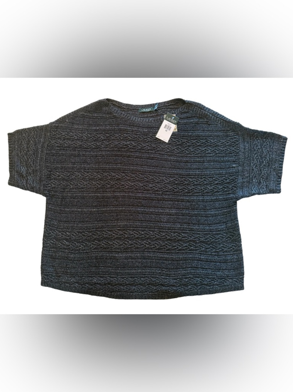 Lauren Ralph Lauren Cable Knit Sweater 2X Pewter Short Sleeve NWT